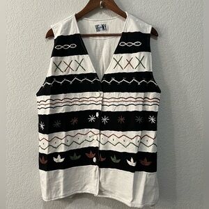 Vintage Black/White/Green/Brown Stitched Vest